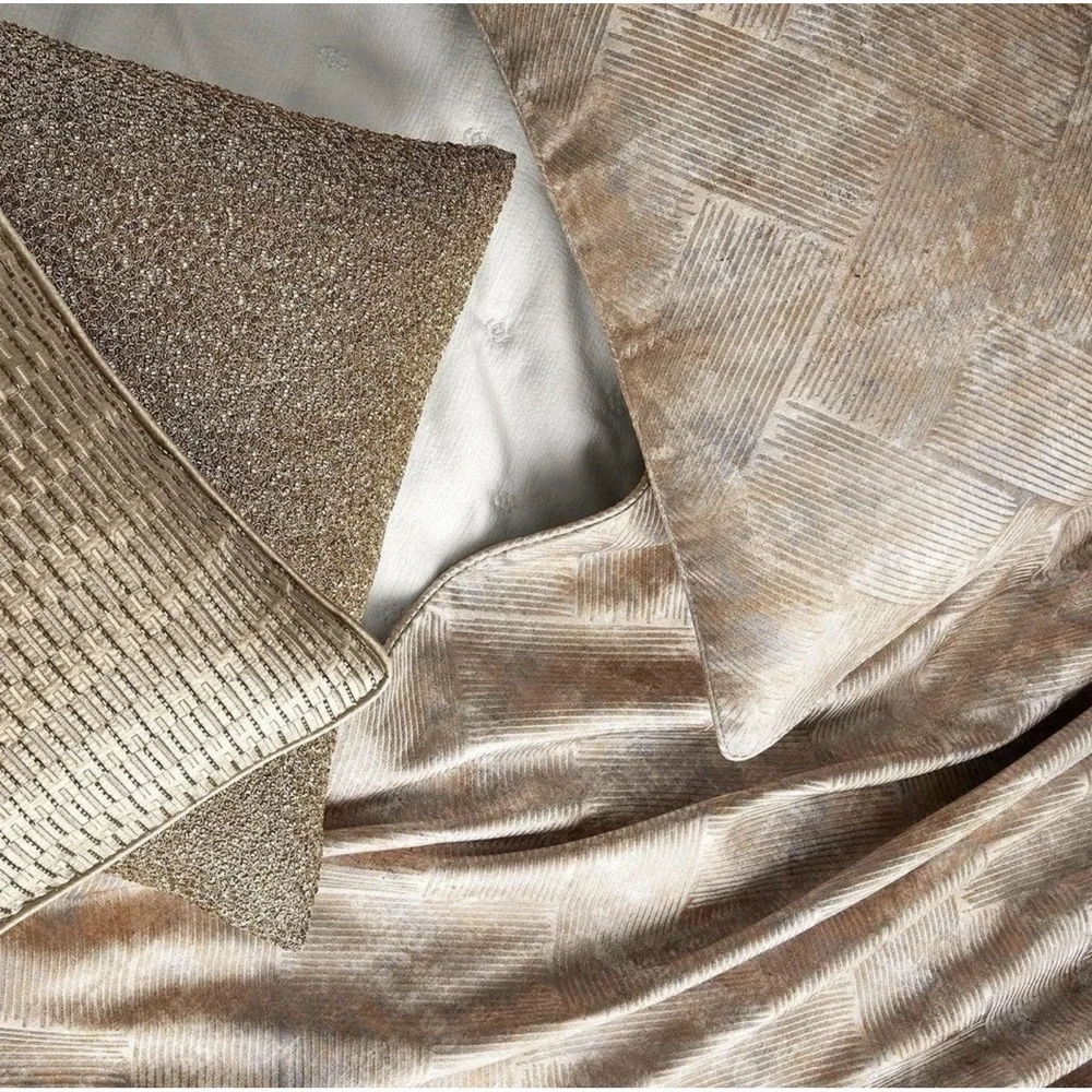 Hudson Park Collection Linear Sandstone FULL/QUEEN Duvet Cover Gold -‎ NWT $485
